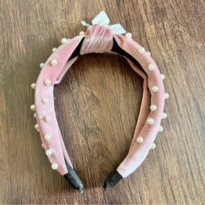 Anthropologie Blush Velvet Pearl-Embellished Headband